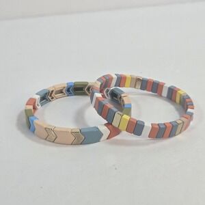 Rush By Denis And Charles Set Of 2 Pastel Toned Colorful Stretch Bracelets